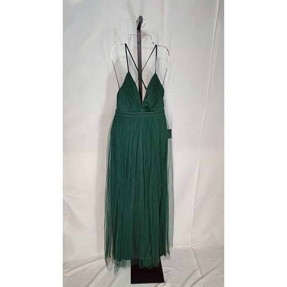 Lulus Rare Beauty Tulle Backless Maxi Dress Green XXS - Picture 2 of 3